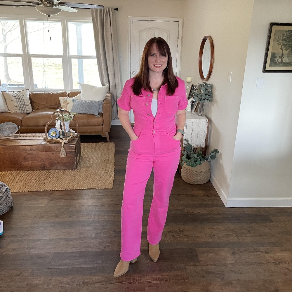 Judy Blue Stretch Denim Hot Pink Jumpsuit